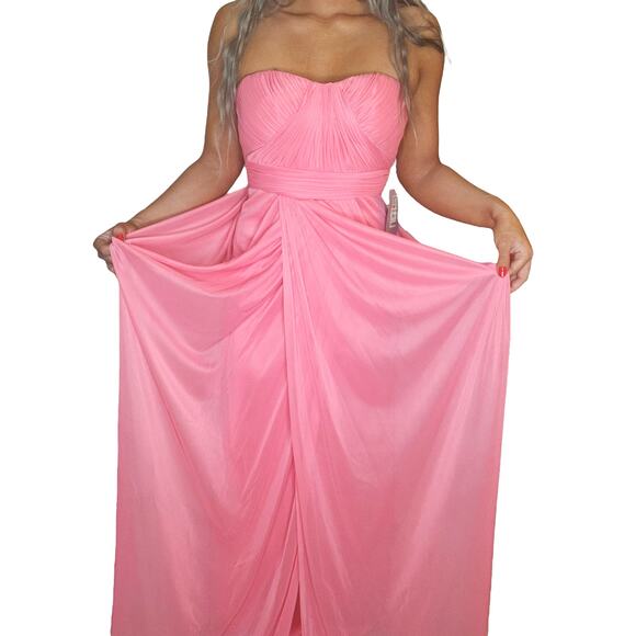 Pink Draped Gown Dress 4 Small Tube Top Layered Lined Strapless Prom Wedding - Picture 3 of 8